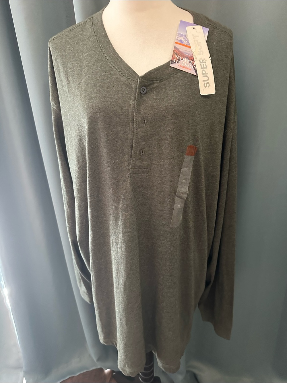 North Hudson Outfitters Men’s 3X Henley Shirt Gray Long Sleeve Cotton Blend NWT